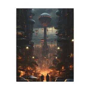 Floating Pods Above City Street Canvas Print