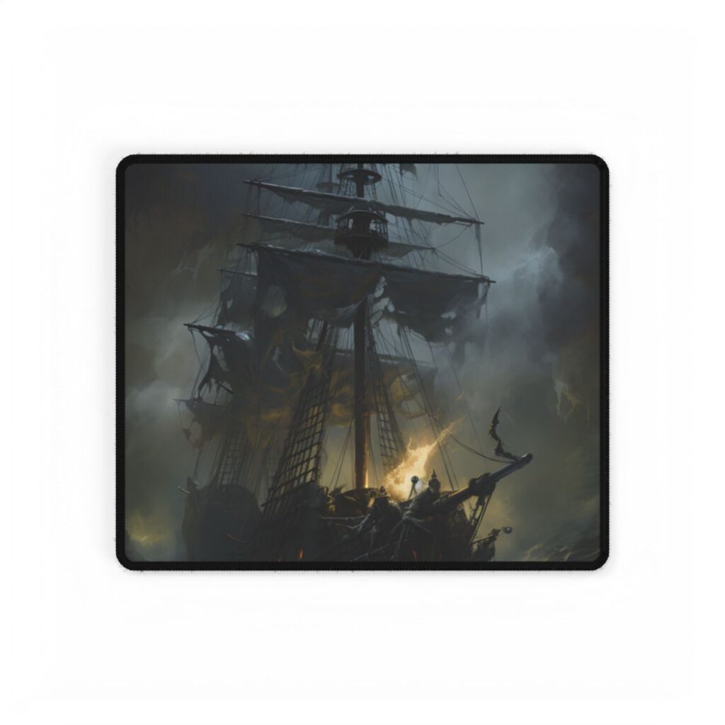Eerie Pirate Ghost Ship: Sailing Seascape Artwork - Desk Mat