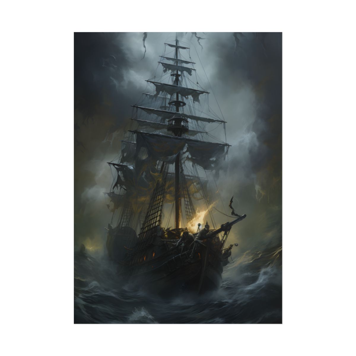 Eerie Pirate Ghost Ship: Sailing Seascape Artwork - Poster