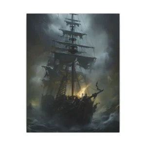 Pirate Ship in Storm Waves Canvas Print
