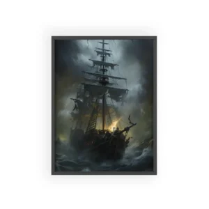 Pirate Ship in Storm Waves Framed Poster