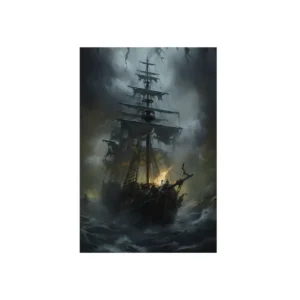 Pirate Ship in Storm Waves Metal Poster