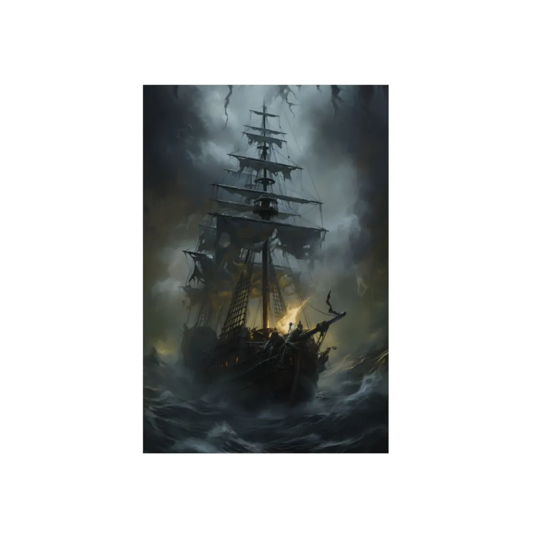 Eerie Pirate Ghost Ship: Sailing Seascape - Metal Poster