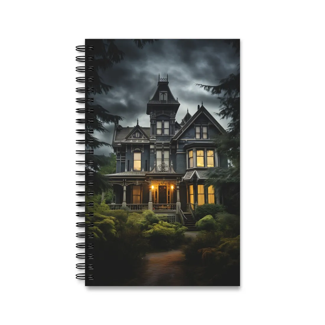 Eerie Shadows of a Haunted Victorian - Spiral Notebook