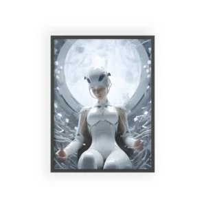 White Android Meditating in Chair Framed Poster