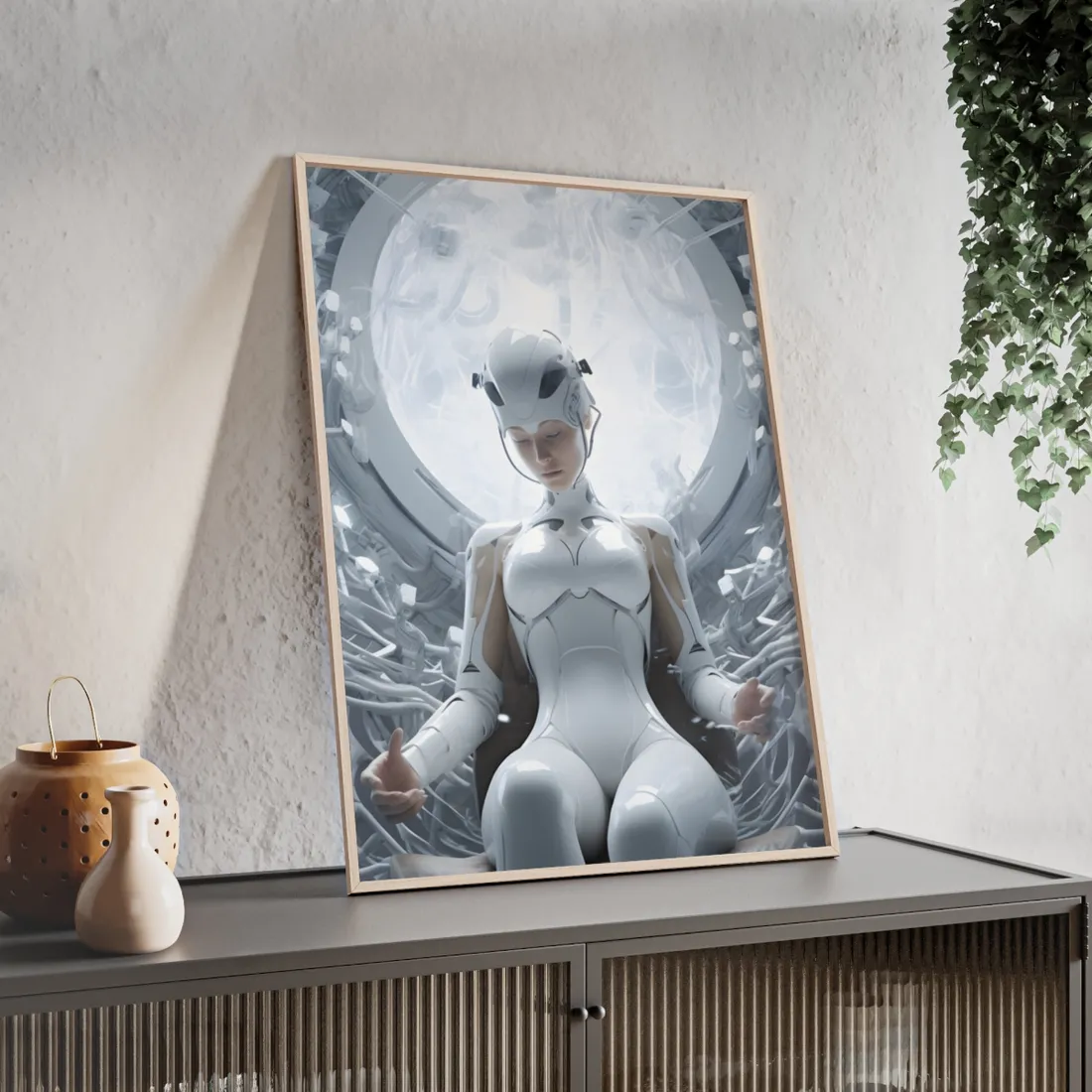 Elderly Man Connected: Medical Technology Web - Framed Poster