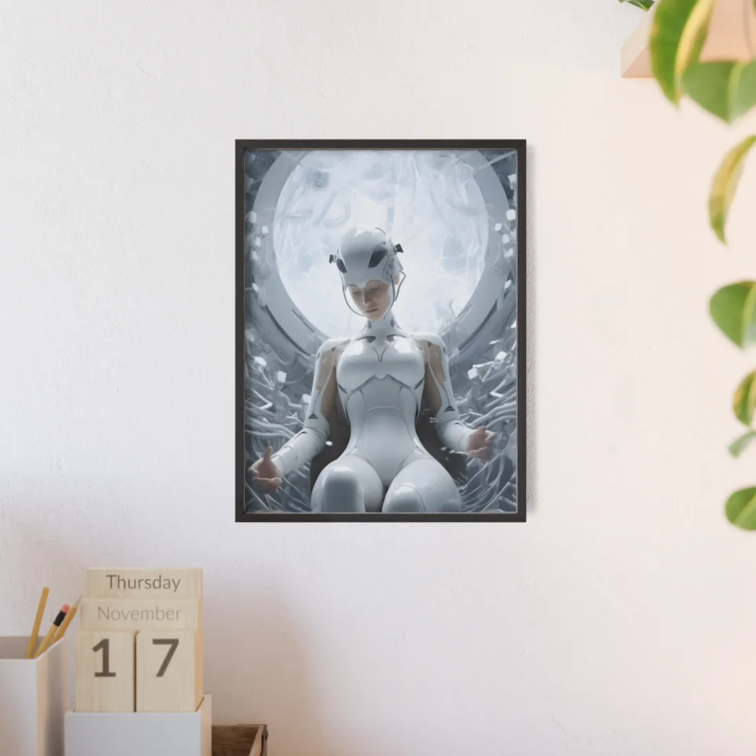 Elderly Man Connected: Medical Technology Web - Framed Poster