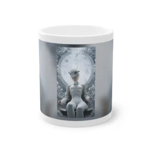 White Android Meditating in Chair Mug