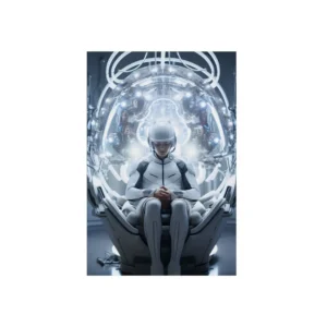 Seated Figure in Futuristic Pod Metal Poster