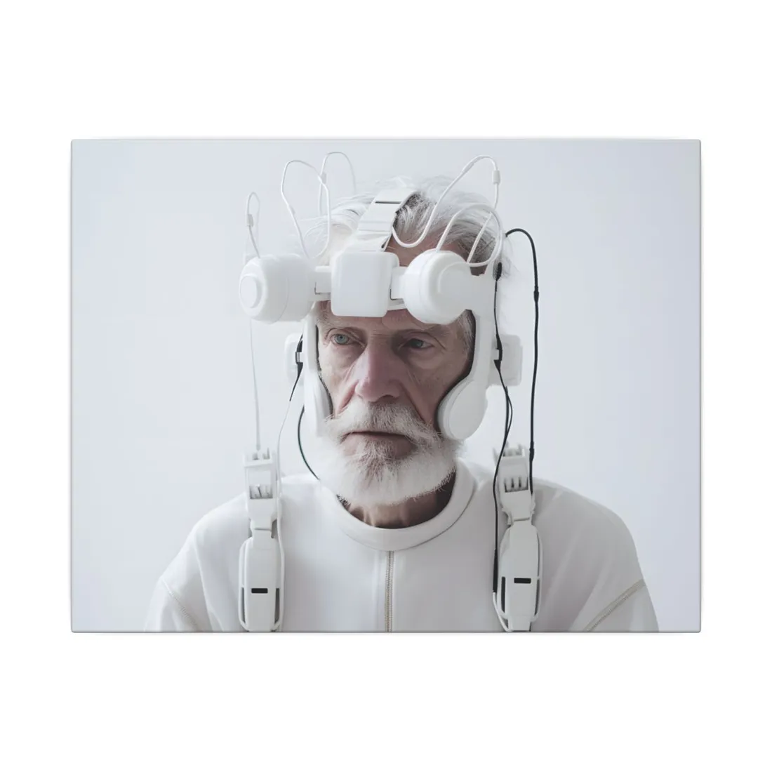 Elderly Man in Advanced Tech: Sci-Fi Headset Art - Canvas