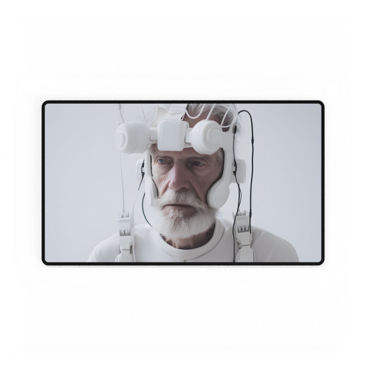 Elderly Man in Advanced Tech: Sci-Fi Headset Art - Desk Mat