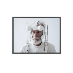 Elderly Man Wearing White Headset Framed Poster