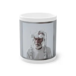 Elderly Man Wearing White Headset Mug