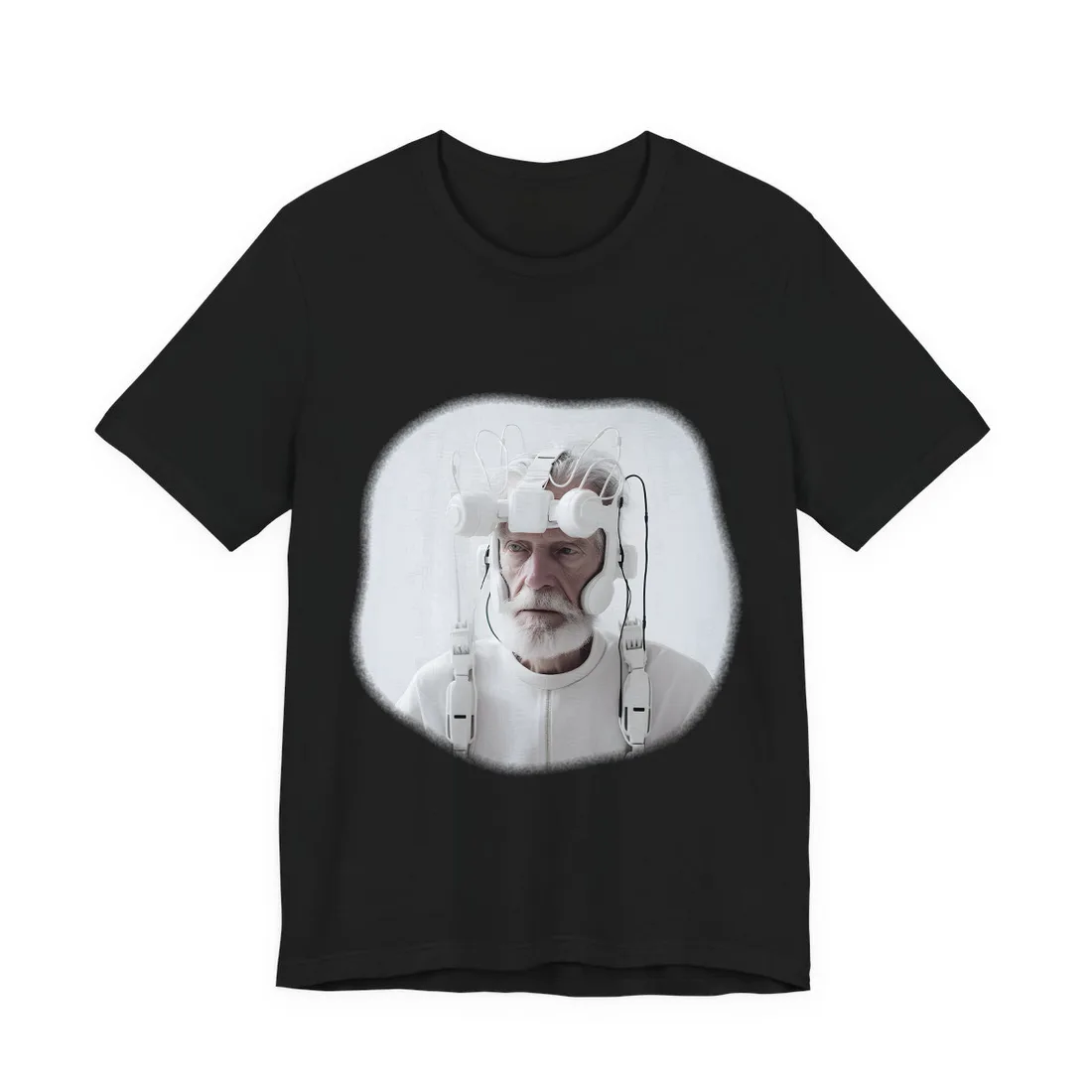 Elderly Man in Advanced Tech: Sci-Fi Headset Art - T-Shirt (Black)