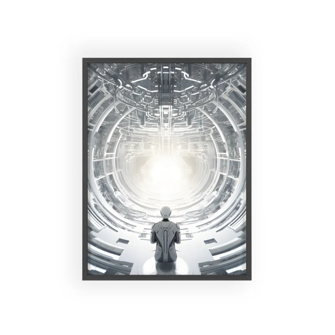 Elderly Man in Complex System: A Technological Dilemma - Framed Poster