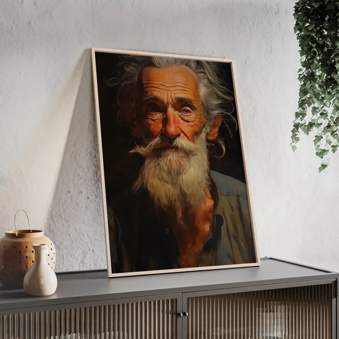 Elderly Wisdom: A Portrait of Timeless Senior Reflection - Framed Poster