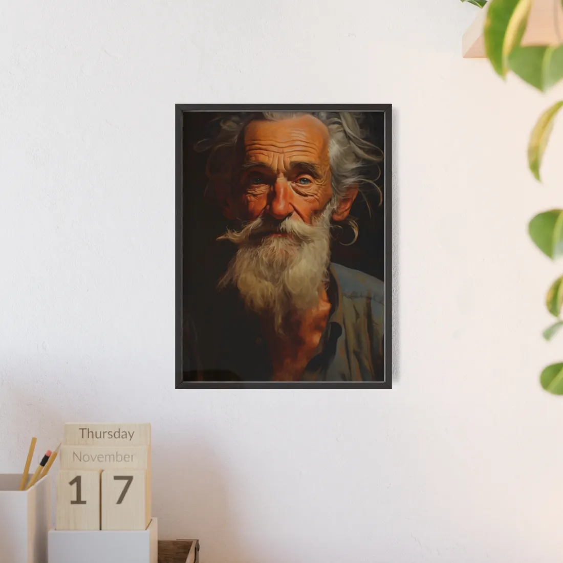 Elderly Wisdom: A Portrait of Timeless Senior Reflection - Framed Poster