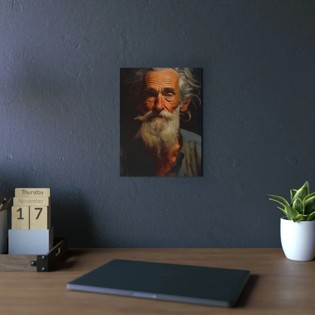 Elderly Wisdom: A Portrait of Timeless Senior Reflection - Metal Poster