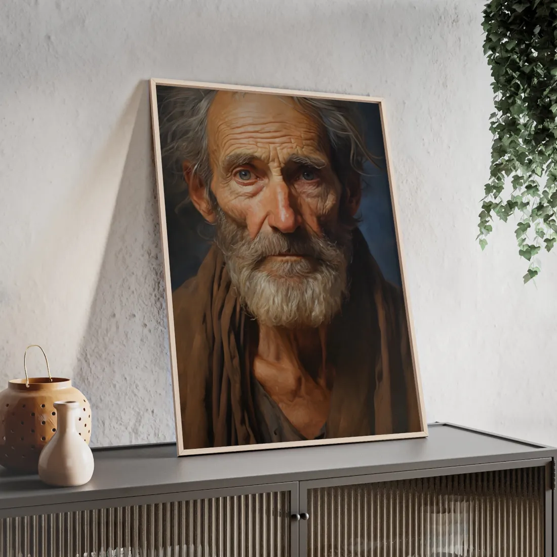 Elderly Wisdom Portrait: A Close-Up of Maturity - Framed Poster