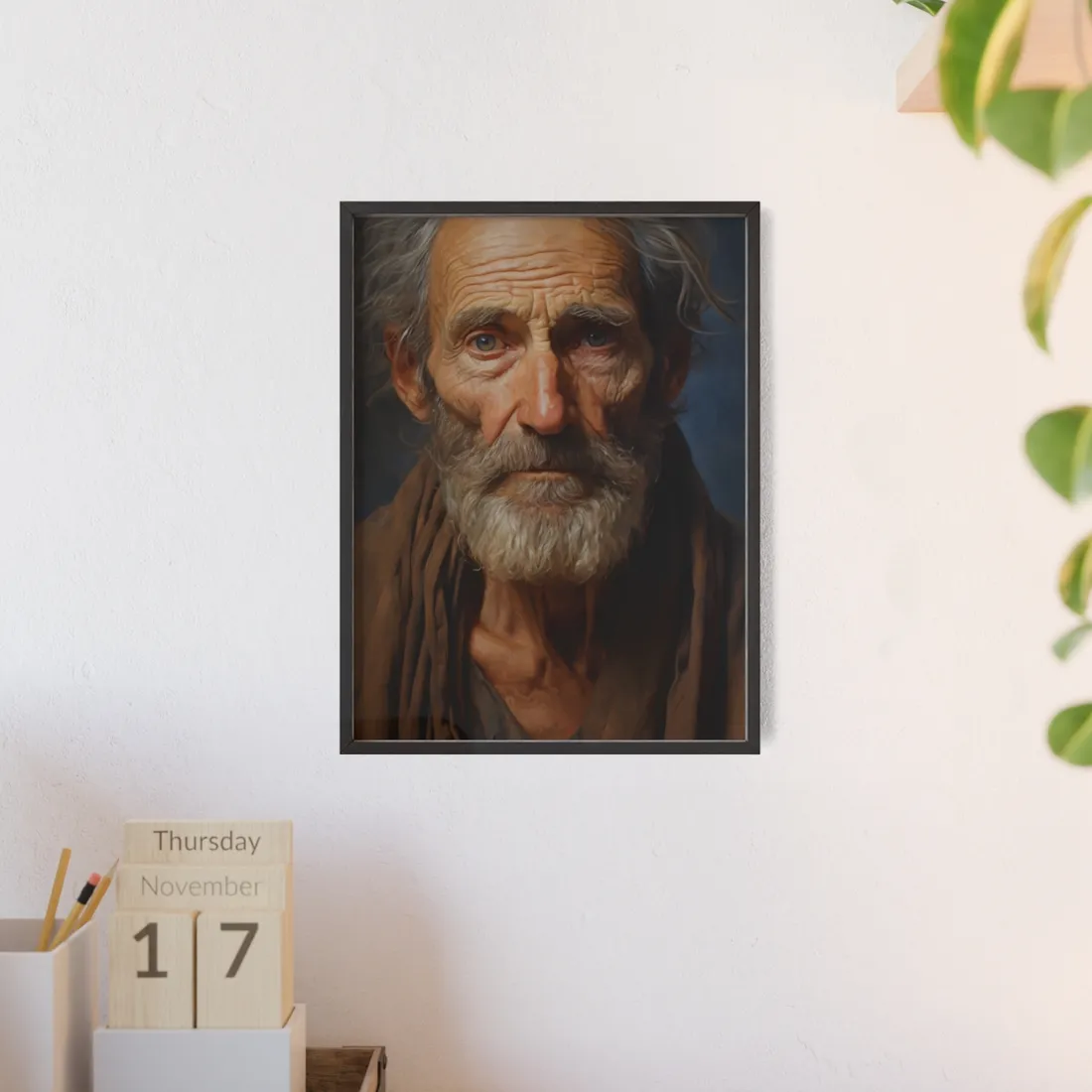 Elderly Wisdom Portrait: A Close-Up of Maturity - Framed Poster