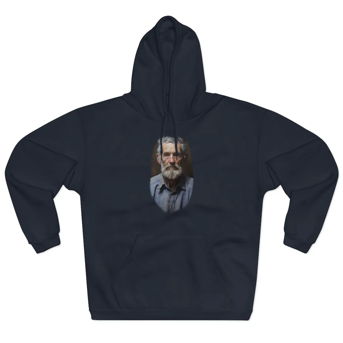 Elderly Wisdom: Portrait of a Wise Gentleman - Hoodie (Navy)