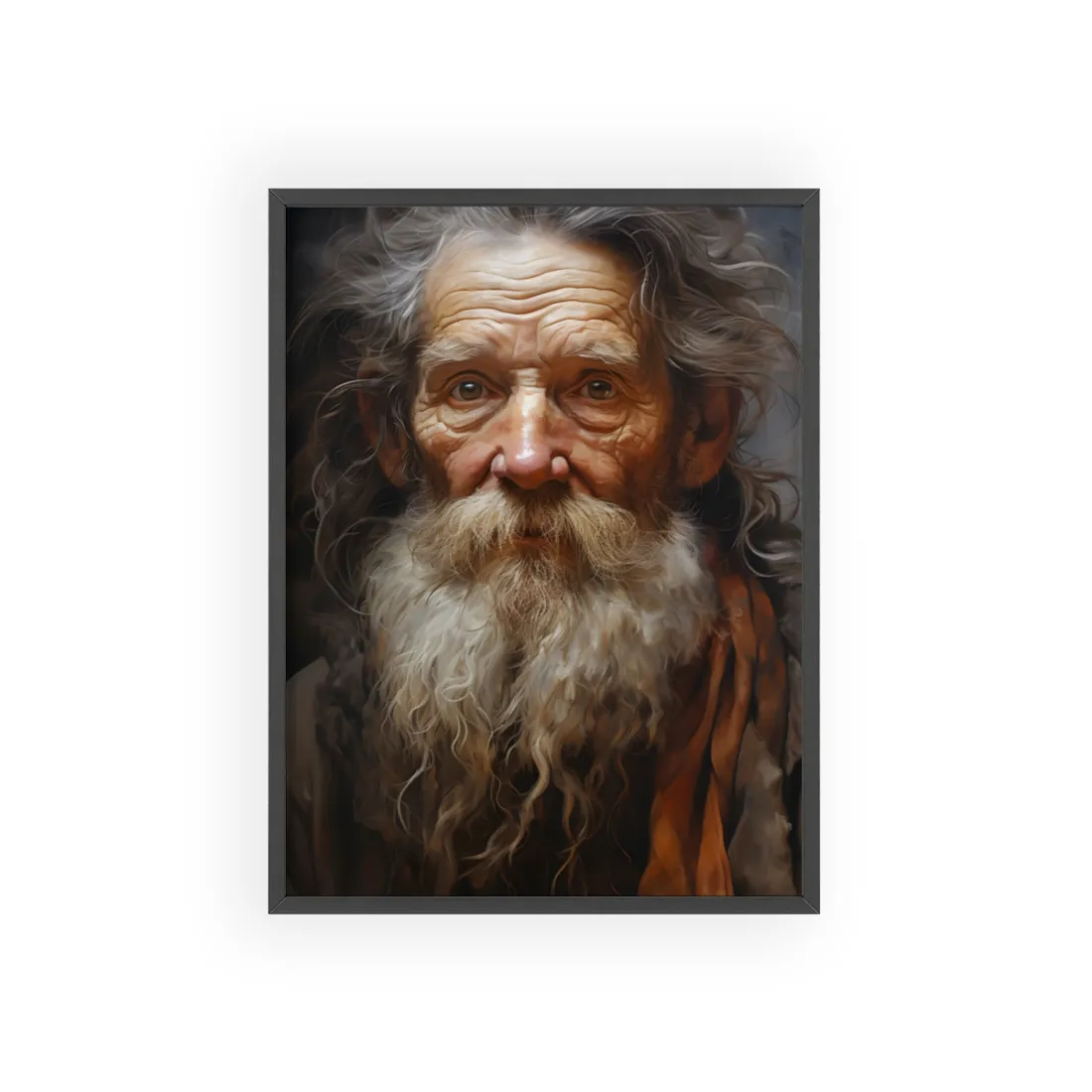 Elderly Wisdom: Realistic Portrait Art - Framed Poster