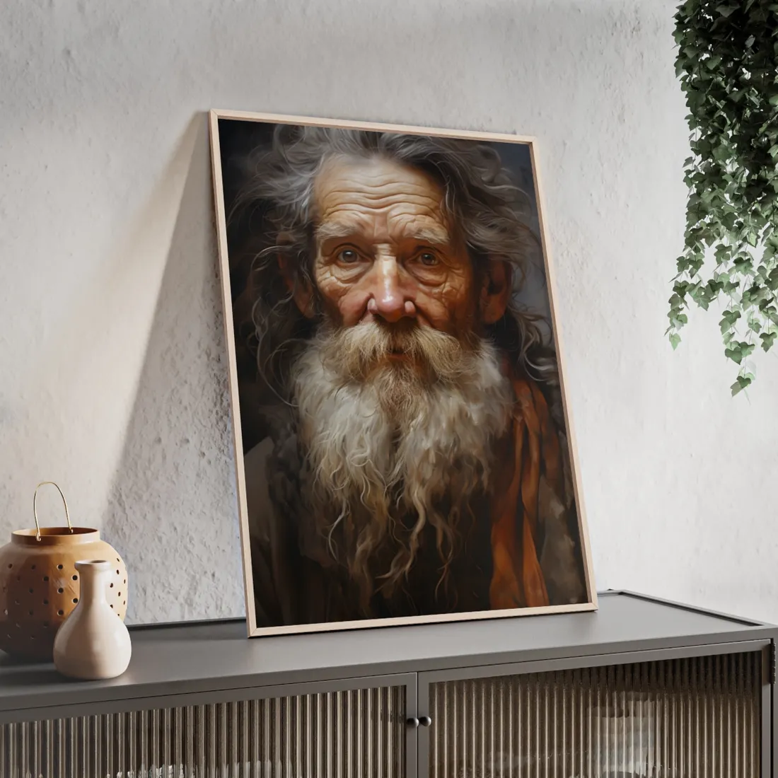 Elderly Wisdom: Realistic Portrait Art - Framed Poster