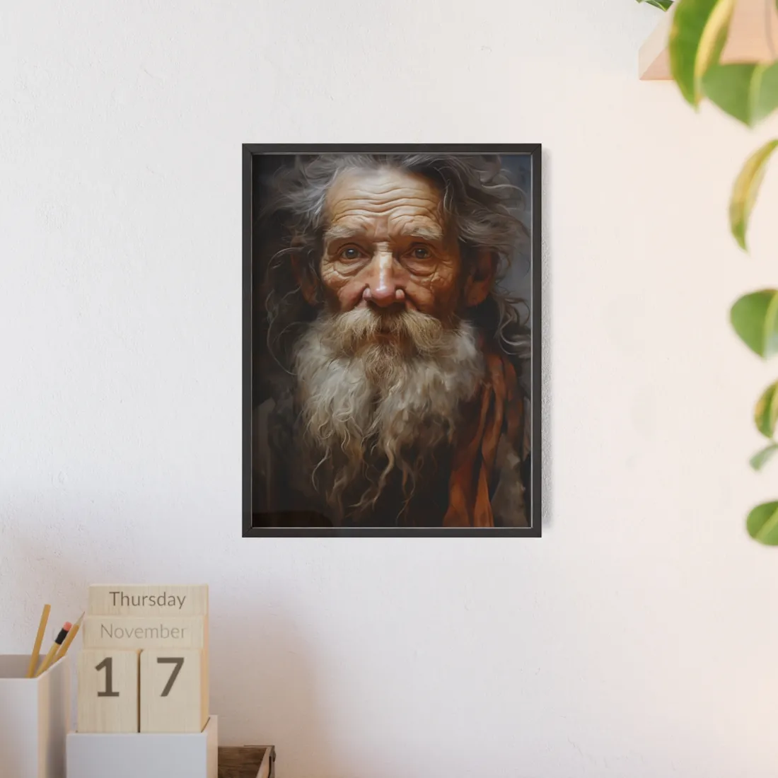 Elderly Wisdom: Realistic Portrait Art - Framed Poster