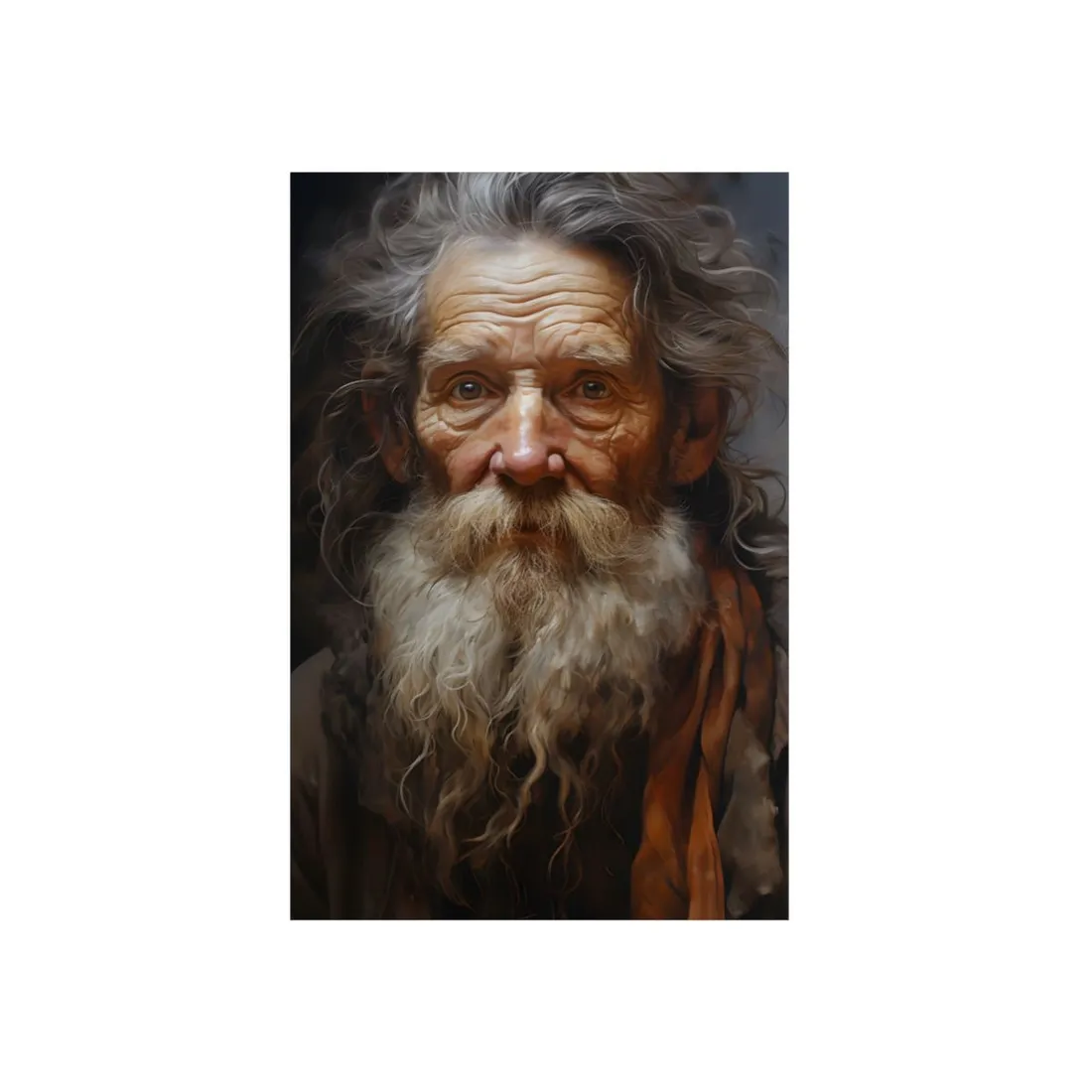 Elderly Wisdom: Realistic Portrait of a Bearded Man - Metal Poster