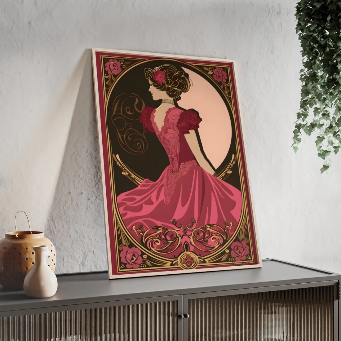 Elegant Art Nouveau Vintage Poster: Whimsical Design in Luxury Style - Framed Poster