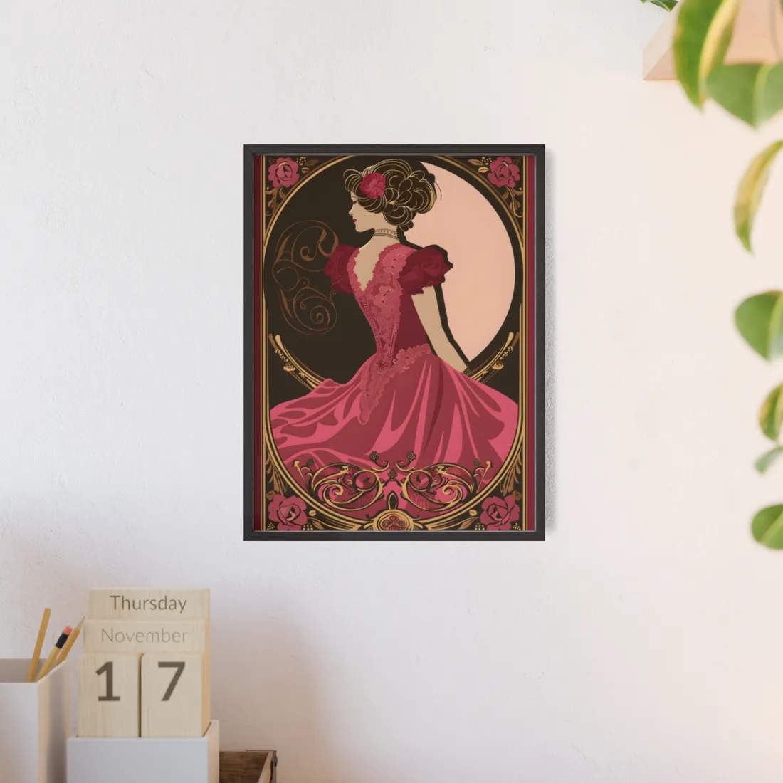 Elegant Art Nouveau Vintage Poster: Whimsical Design in Luxury Style - Framed Poster