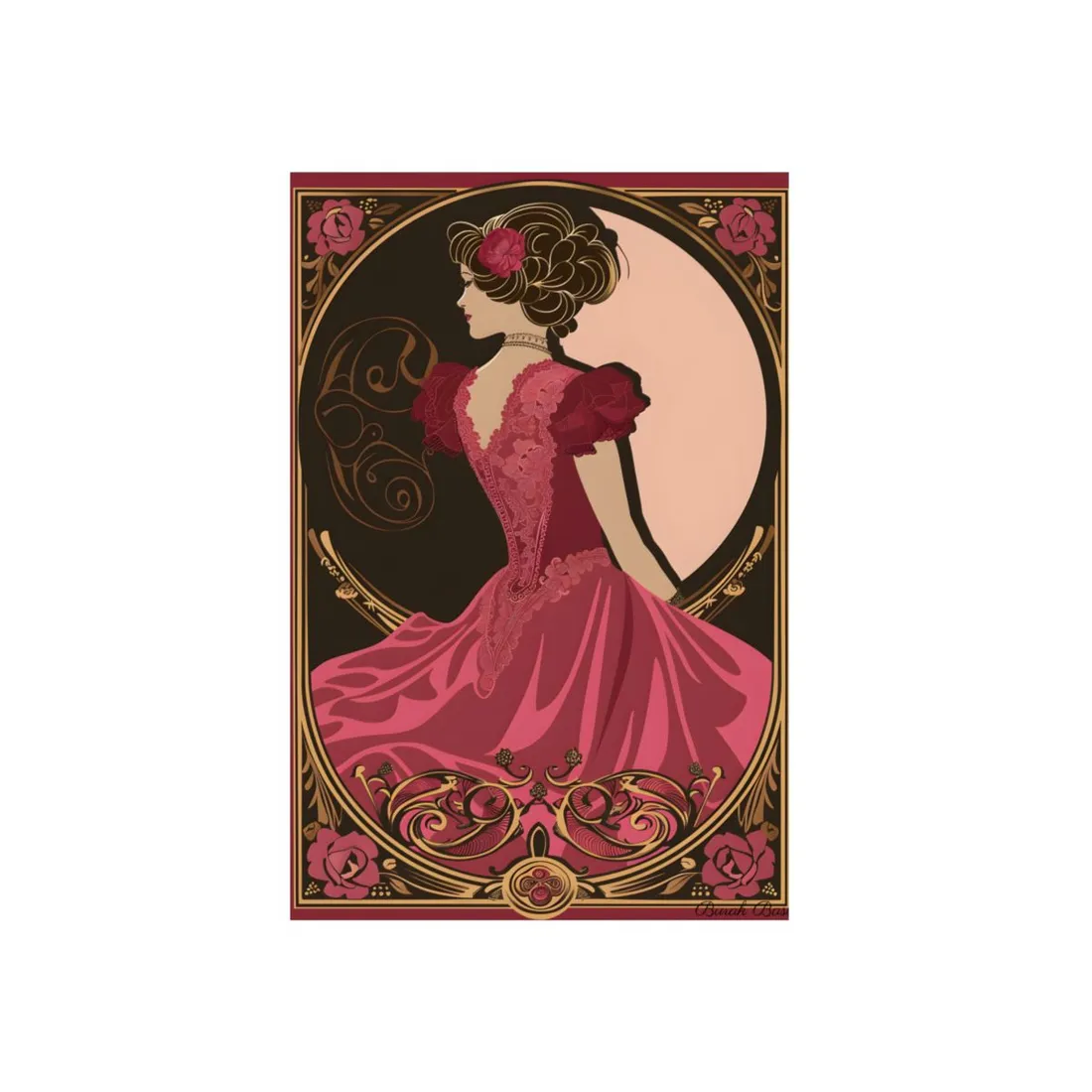 Elegant Art Nouveau Vintage Poster: Whimsical Design in Luxury Style - Metal Poster