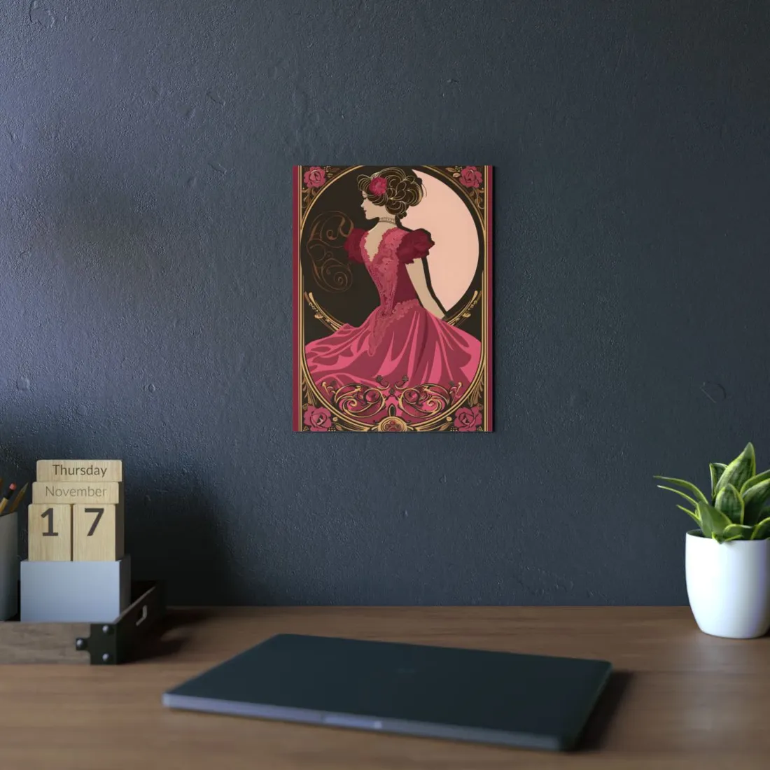 Elegant Art Nouveau Vintage Poster: Whimsical Design in Luxury Style - Metal Poster