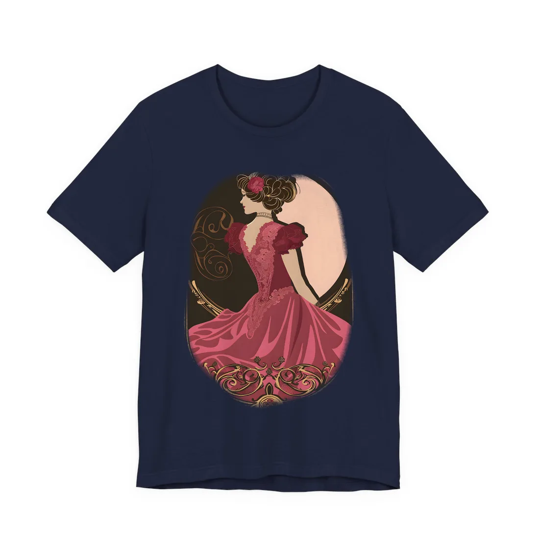 Elegant Art Nouveau Vintage Poster: Whimsical Design in Luxury Style - T-Shirt (Navy)