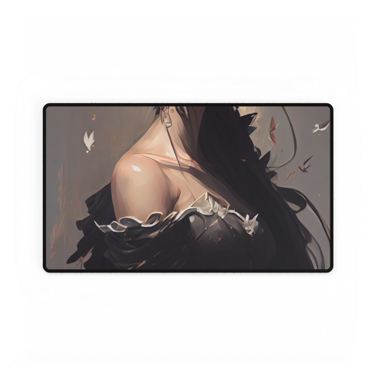 Elegant Black Hair Portrait: Beautiful Female in Dress Art - Desk Mat