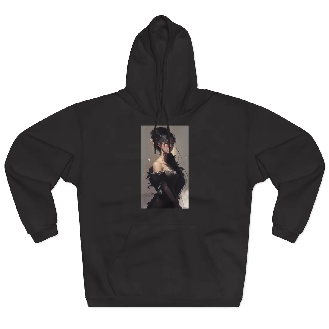 Elegant Black Hair Portrait: Beautiful Female in Dress Art - Hoodie