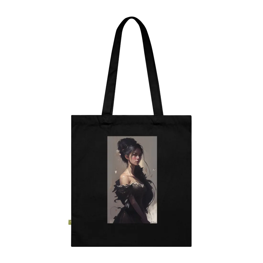 Elegant Black Hair Portrait: Beautiful Female in Dress Art - Tote Bag