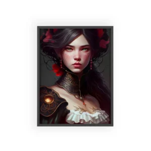 Woman with Red Flowers Framed Poster