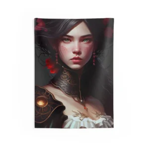 Woman with Red Flowers Wall Tapestry