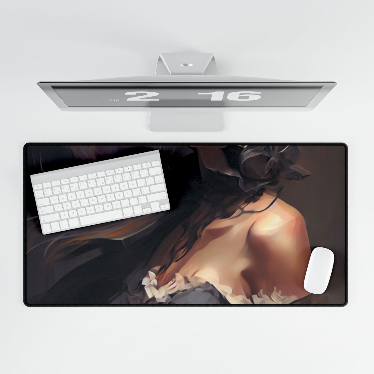 Elegant Blonde Beauty: Whirling Portrait Art - Desk Mat