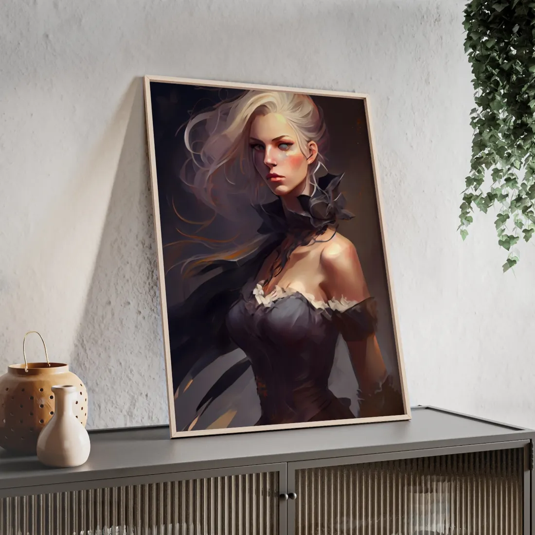 Elegant Blonde Beauty: Whirling Portrait Art - Framed Poster