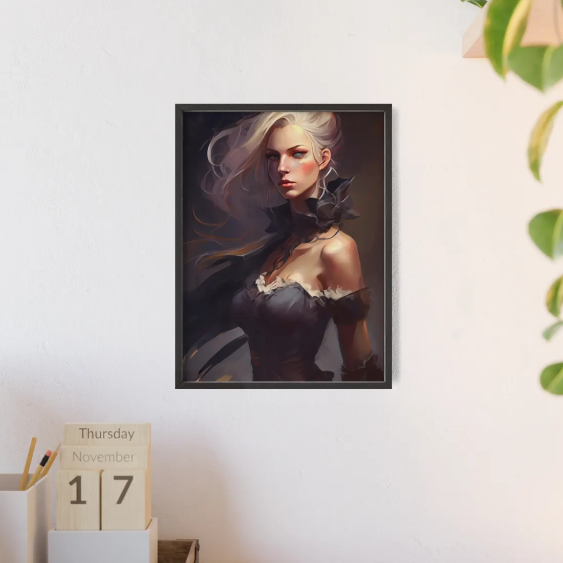 Elegant Blonde Beauty: Whirling Portrait Art - Framed Poster