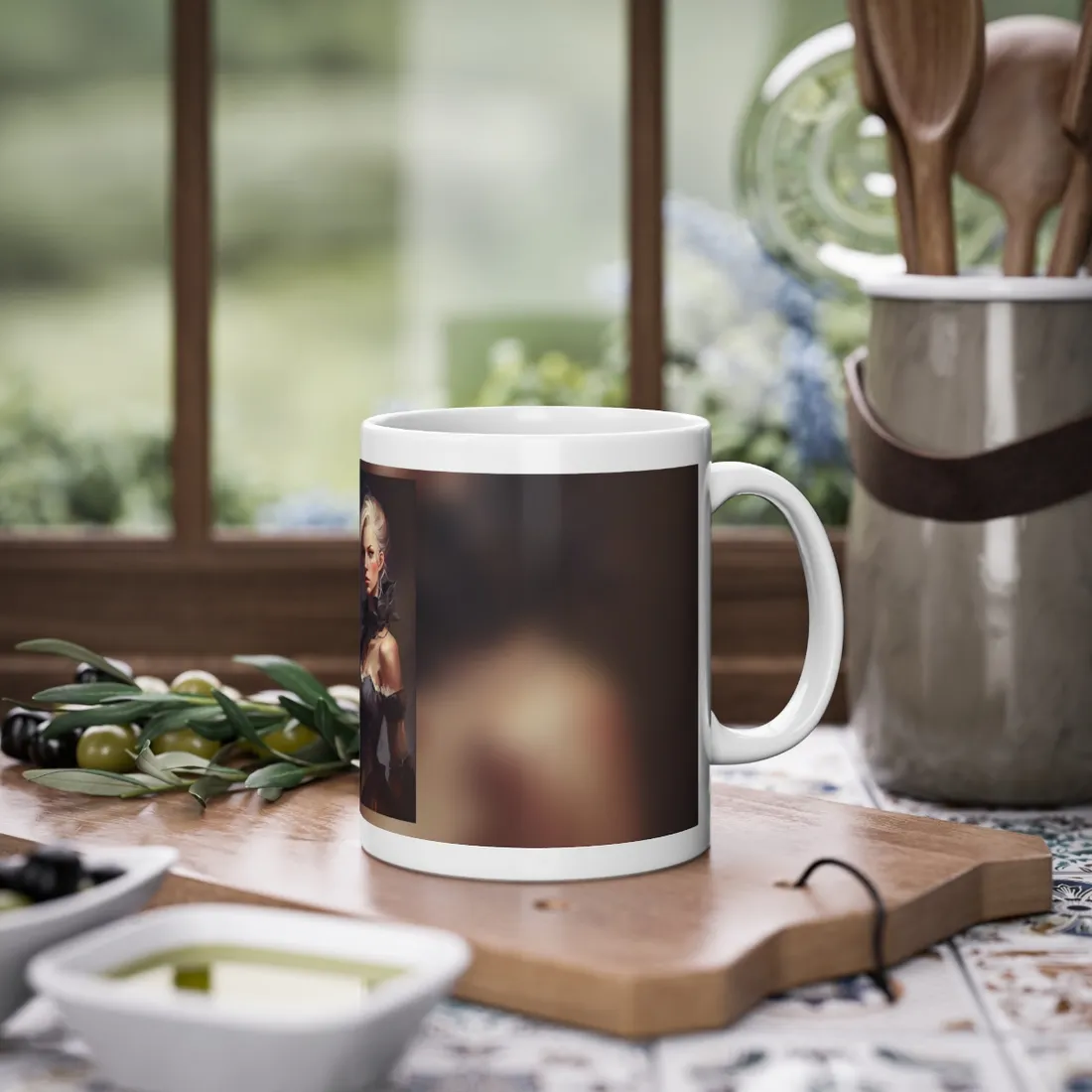 Elegant Blonde Beauty: Whirling Portrait Art - Mug
