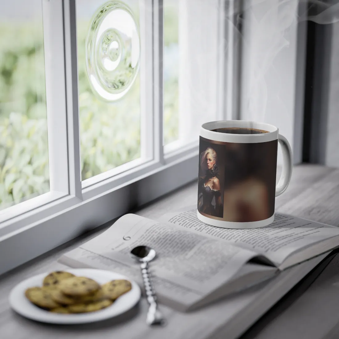 Elegant Blonde Beauty: Whirling Portrait Art - Mug