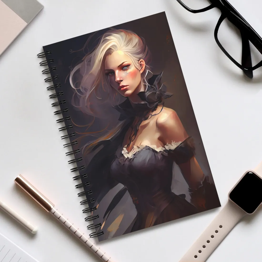 Elegant Blonde Beauty: Whirling Portrait Art - Spiral Notebook