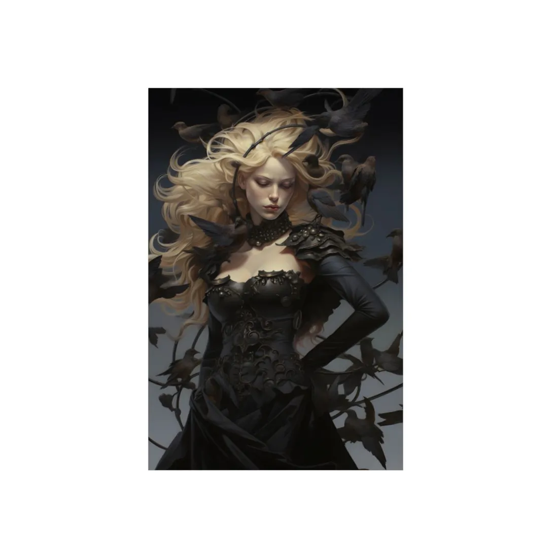 Elegant Dark Gown: Gothic Fantasy Portrait - Metal Poster