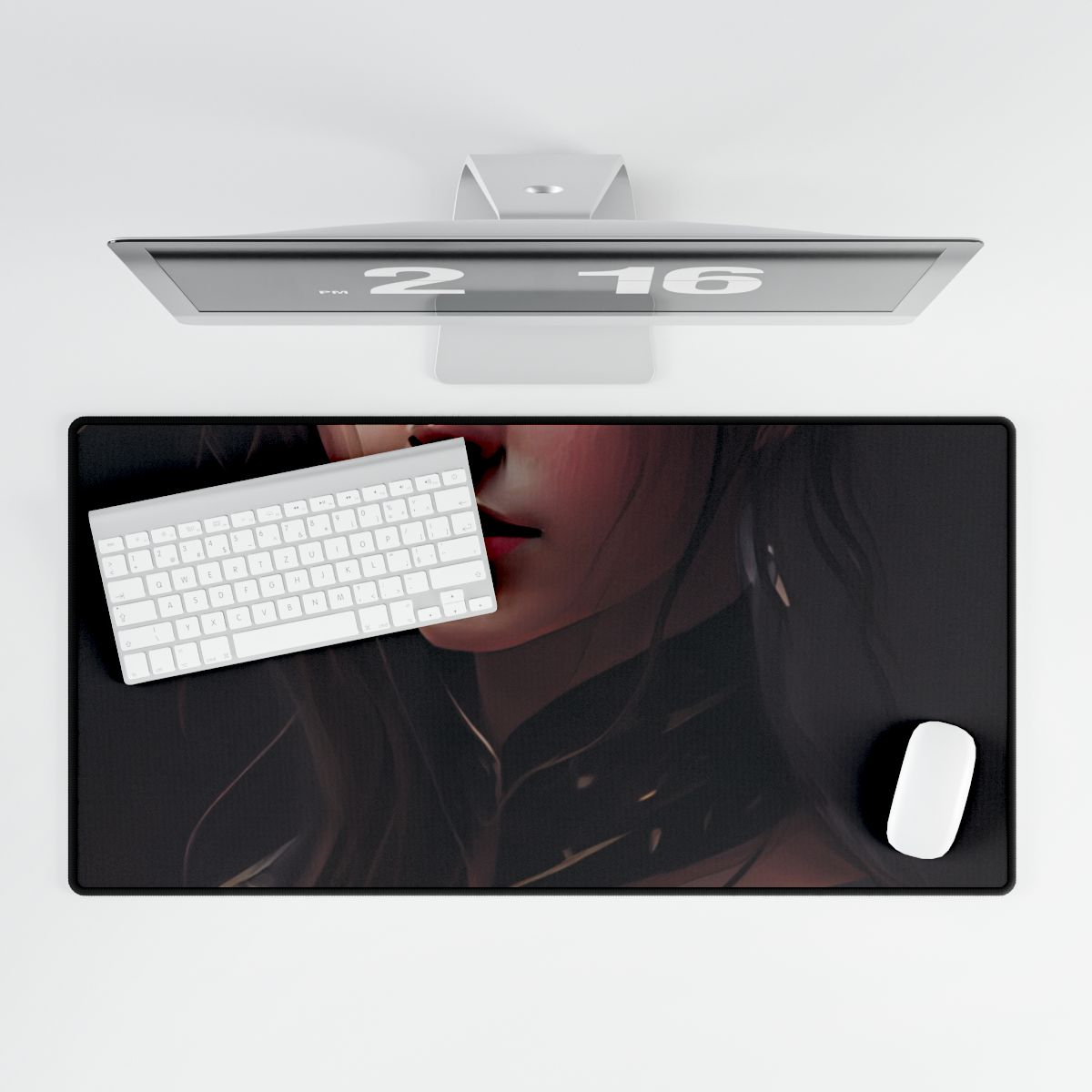 Elegant Indoor Portrait: Brown Hair Beauty - Desk Mat