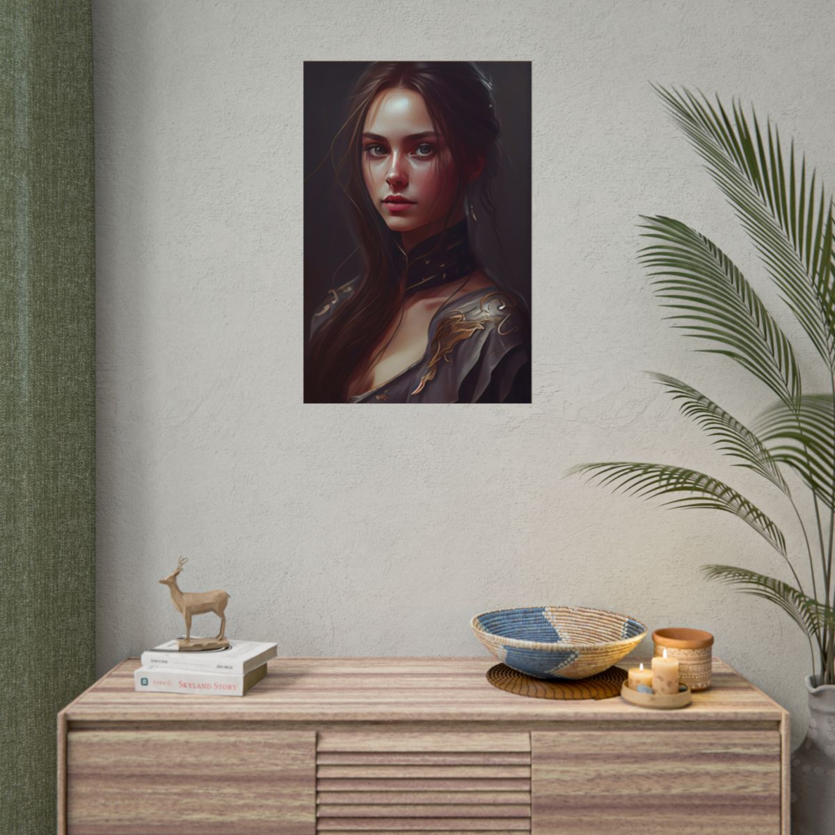 Elegant Indoor Portrait: Brown Hair Beauty - Poster