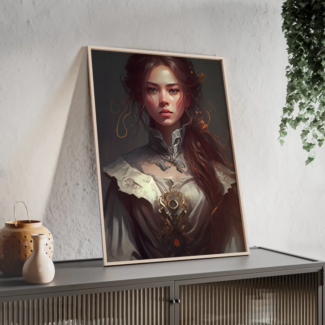 Elegant Professional Portrait: Brown Hair - Framed Poster