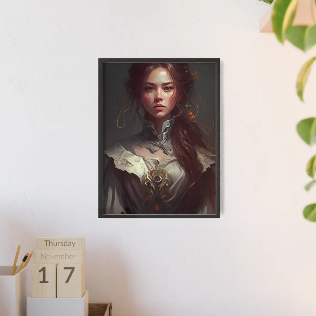 Elegant Professional Portrait: Brown Hair - Framed Poster